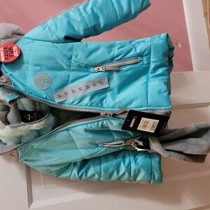 NWTGerry Blue and Gray Puffer Jacket with removable lining that is a jacket also